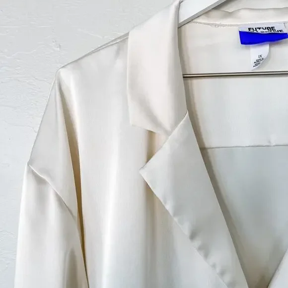 Future Collective Kahlana Barfield Brown White Satin Blouse 1X - Picture 3 of 5